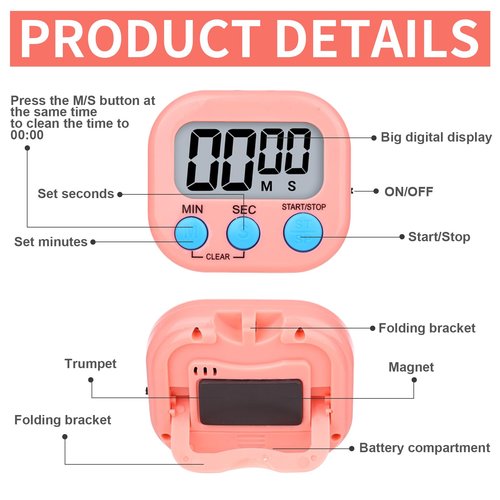 16 Packs Digital Timer Multi-Function Electronic Timers for Classroom Small Magnetic Countdown Stopwatch Mini Loud Alarm Stop Clock for Kitchen Cooking Games Meeting Study Work Baking Sports Office