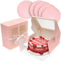 Bakepacker 8x8x5 Inches 36pcs Matte Pink Cake Boxes with Window 18-Packs (18 Boxes +18 Cake Boards Included)