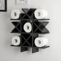 Weysat Rustic Wooden Tic Tac Toe Toilet Paper Holder - Freestanding & Wall Mounted Bathroom Decor