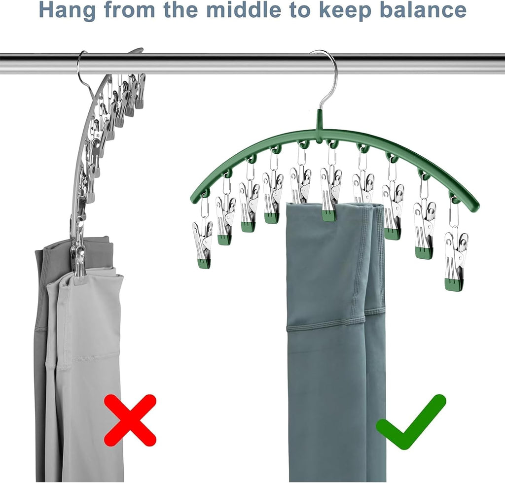 Skiennix Legging Organizer - Space-Saving Metal Yoga Pants Hangers | 4 Pack with 10 Clips, Green