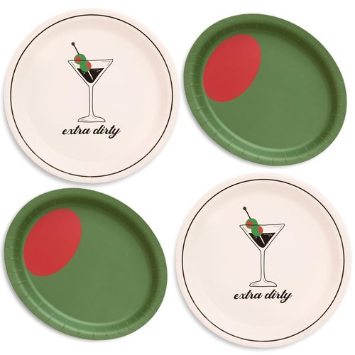 xo, Fetti Martini and Olive Plate Set - 32 Pack | Green Olive, Martini Theme, Cocktail Party Plates, Tini Bit Older, Vegas, Poker