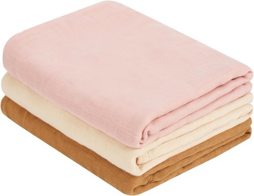 MIGIOL Muslin Swaddle Blankets - Soft & Breathable Newborn Essentials | 47x47 Inches, 3-Pack (Pink & Coffee)