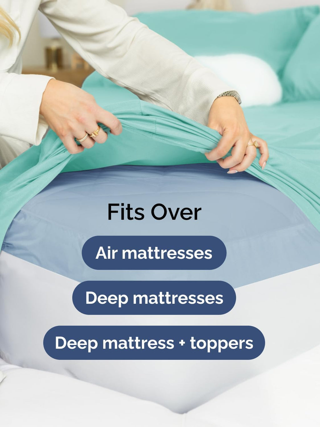 Skiennix Extra Deep Queen Sheet Set - 6 Piece Breathable Cooling Bedding - Soft Wrinkle-Free Spa Blue