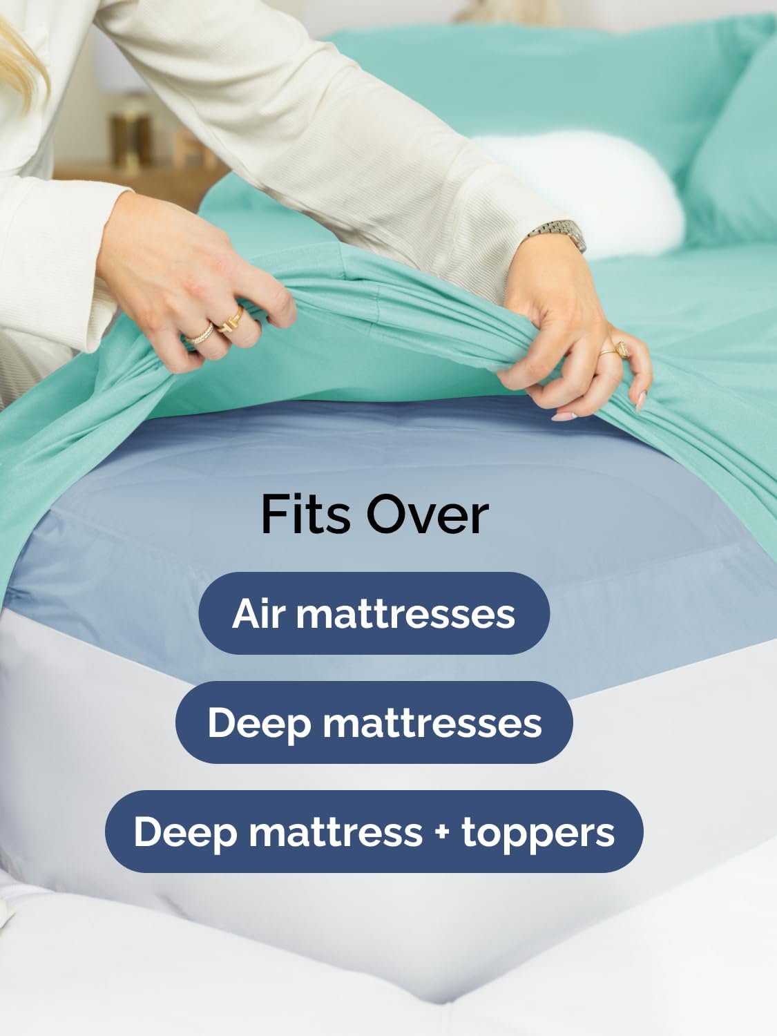 Skiennix Extra Deep Queen Sheet Set - 6 Piece Breathable Cooling Bedding - Soft Wrinkle-Free Spa Blue