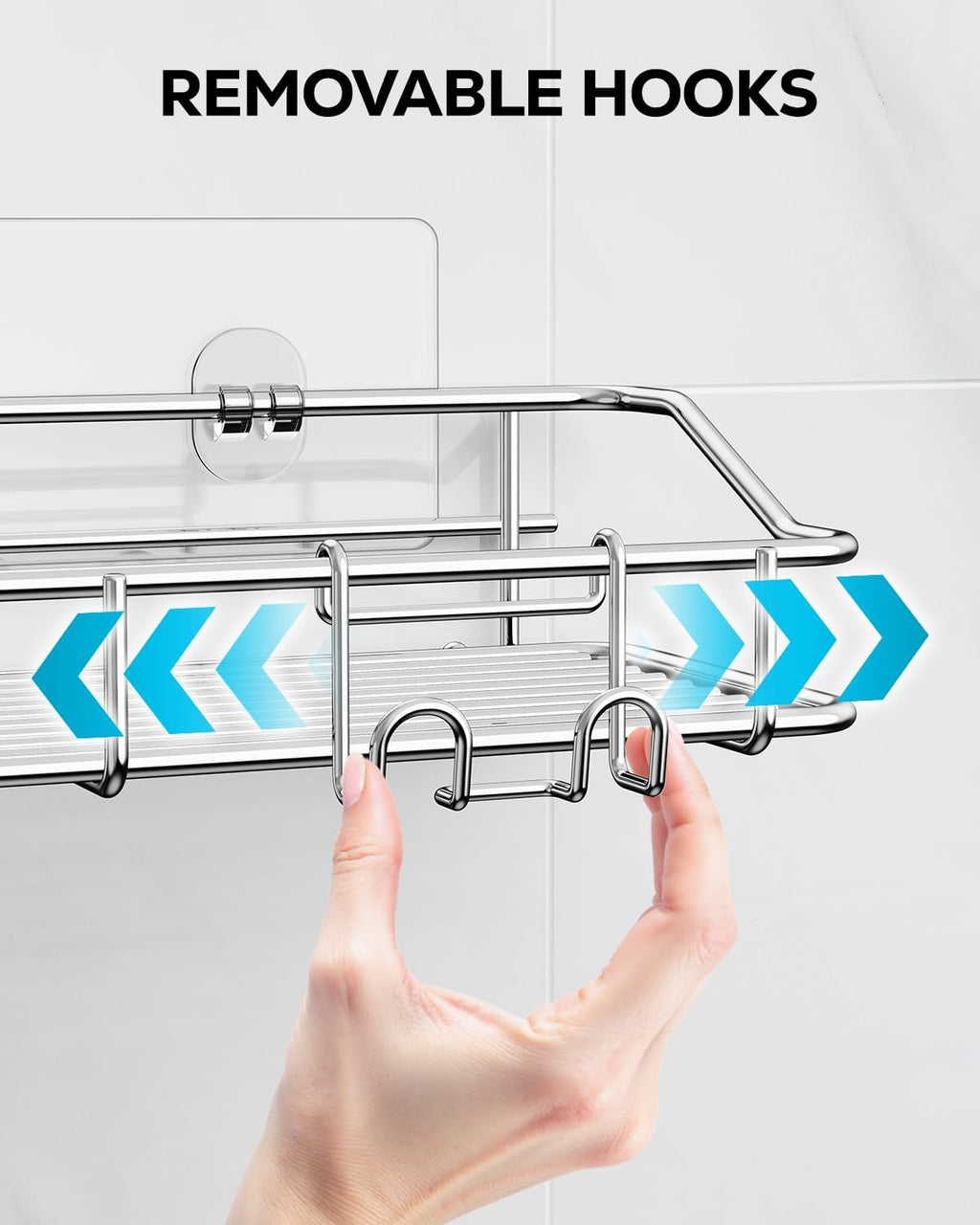 Nieifi Shower Caddy Shelf - Adhesive Stainless Steel Storage Rack with Hooks | 2 Pack for Bathroom & Kitchen