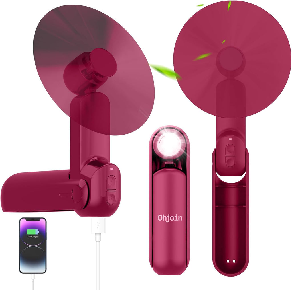 Skiennix 4-in-1 Portable Mini Handheld Fan - USB Rechargeable, Foldable Pocket Design, Ideal for Summer Concerts & Gifts (Red)