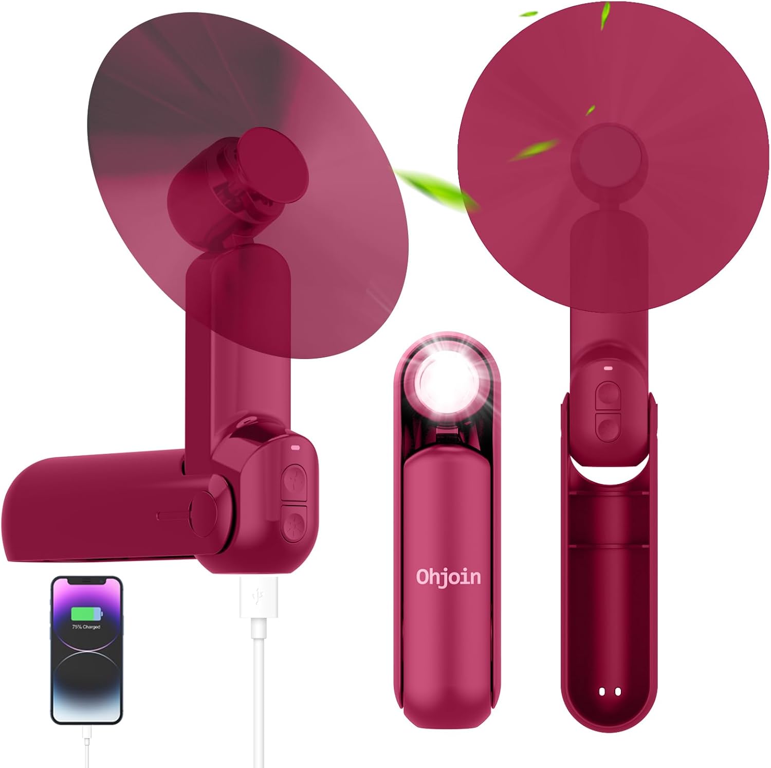 Skiennix 4-in-1 Portable Mini Handheld Fan - USB Rechargeable, Foldable Pocket Design, Ideal for Summer Concerts & Gifts (Red)