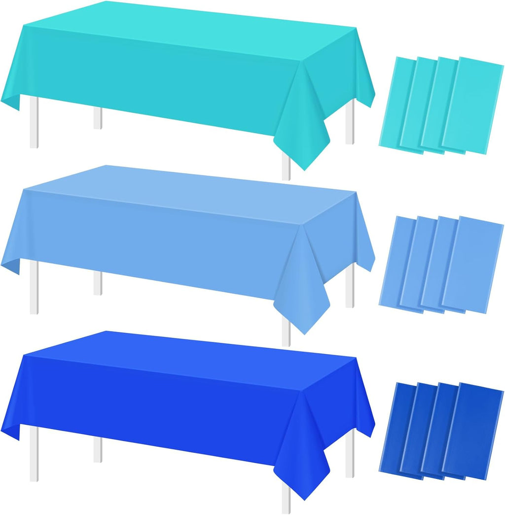 Ocean Theme Tablecloths by [Brand Name] - 12 Pcs Disposable Light Blue Rectangle Covers | Perfect for Beach Parties, 54 x 108 Inch