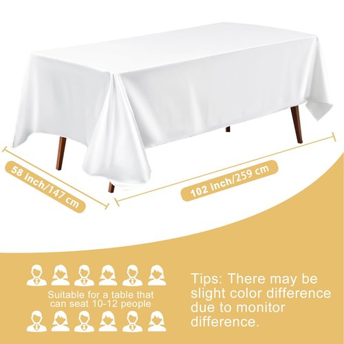 Satin Table Cloth 58x102 Inch, Washable Rectangle Shiny Tablecloth, Smooth Fabric Tablecover Bright Silk Desk Decoration for Dining Kitchen, Party, Wedding, Banquet, White