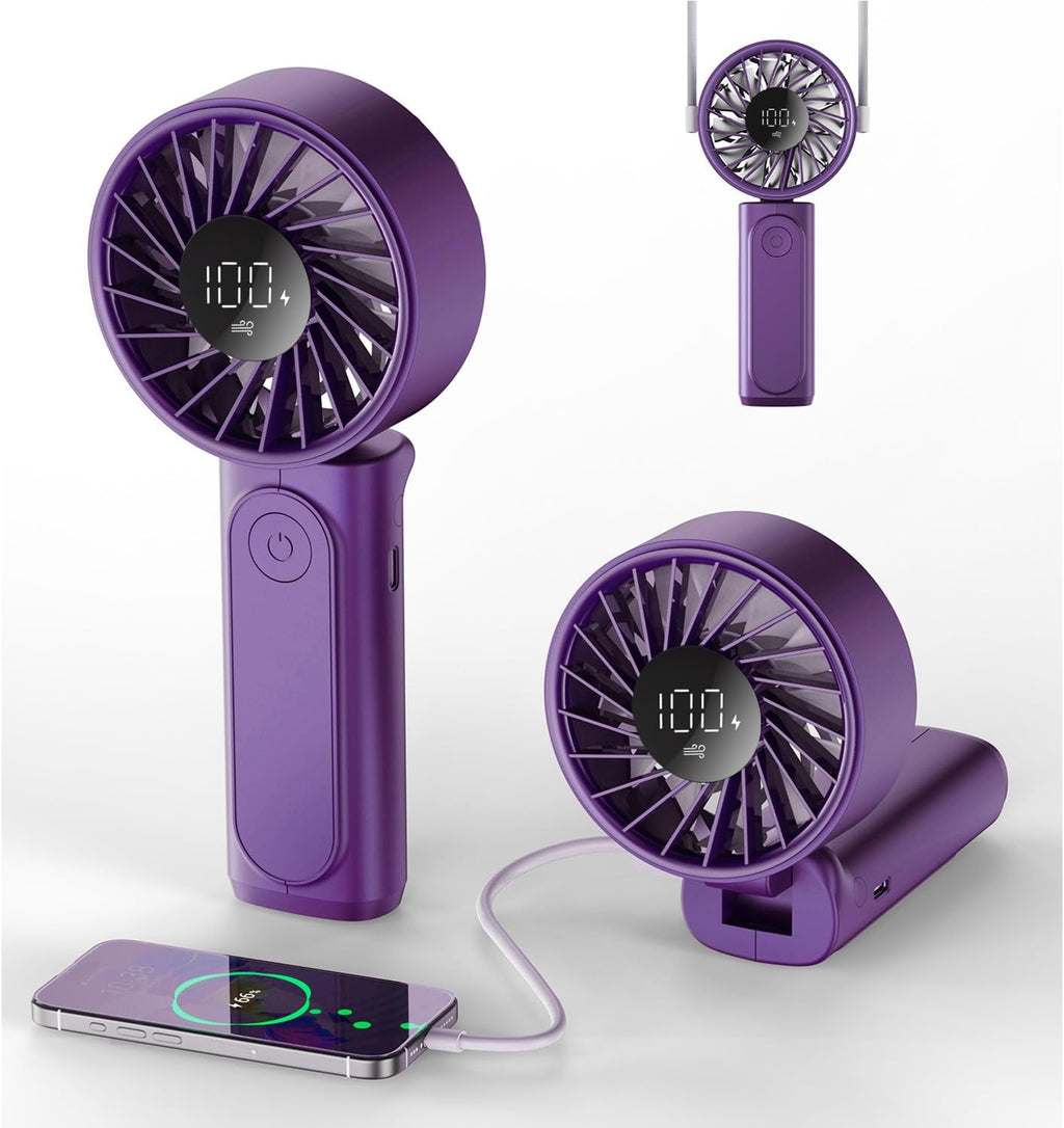 Peiyuu Portable Handheld Fan - 4000mAh USB Rechargeable Mini Desk Fan | 180° Foldable, 6 Speed, Ultra Quiet