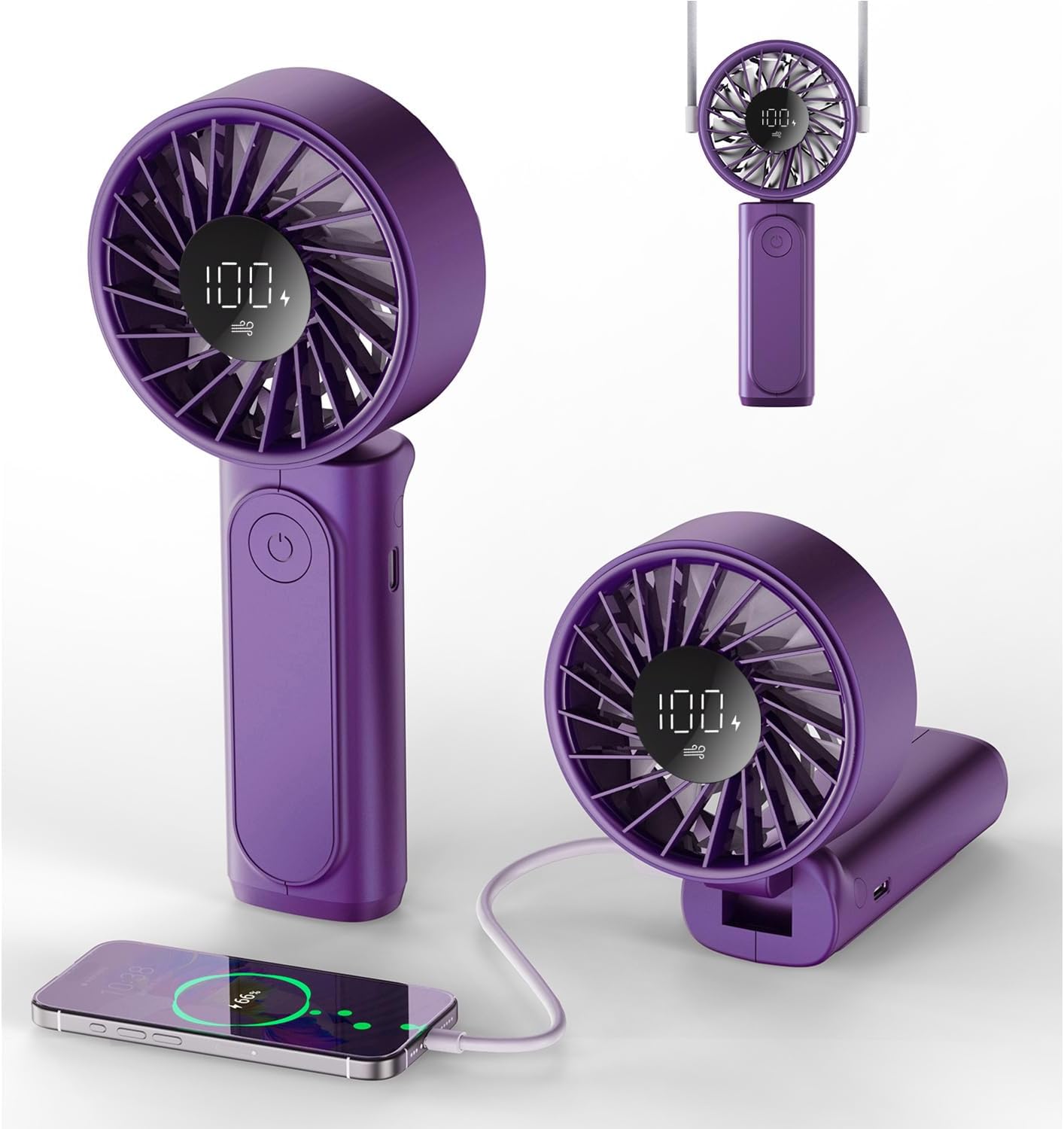 Peiyuu Portable Handheld Fan - 4000mAh USB Rechargeable Mini Desk Fan | 180° Foldable, 6 Speed, Ultra Quiet