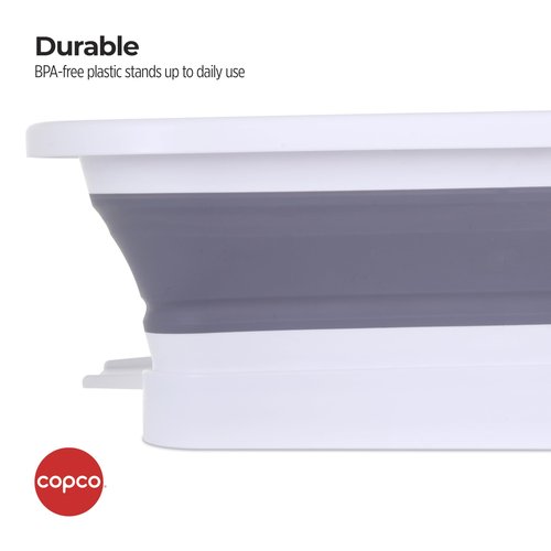 Copco White Collapsible Dish Rack with Soft Pegs to Prevent Scracthes on Glasses, Pans, ect, Allowing Optimal Drying, Featuring Angled Drain Board and Removable Flatware Caddy Maximum Drying Space