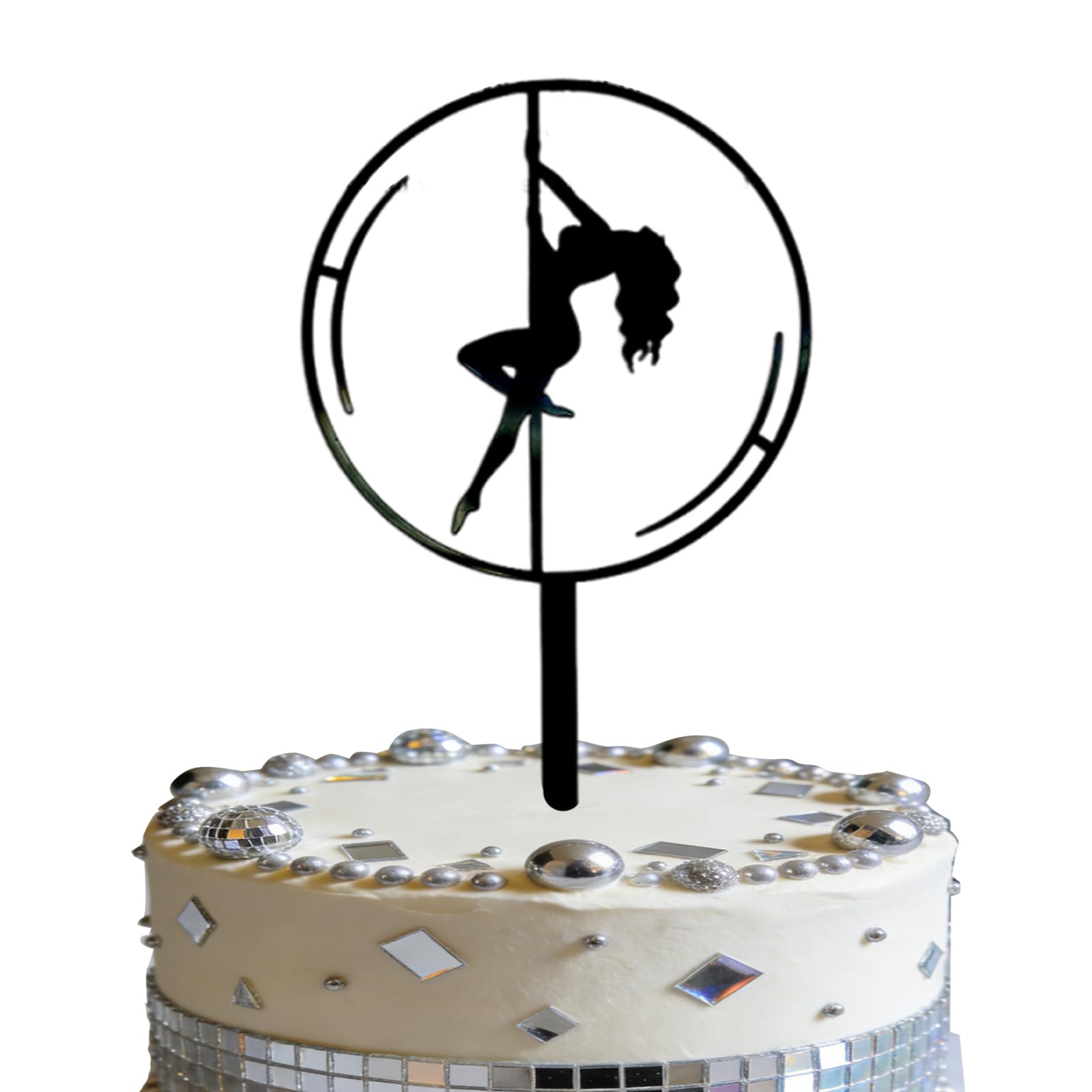 1 Pcs Bachelor Party Cake Topper Pole Dance Girl Cake Toppers Bachelor Party Decorations Bachelorette Shower Birthday Party Decorations Supplies (Black-Circle)