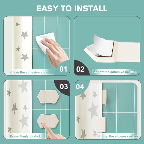 3 Pack Magnetic Silicone Shower Curtain Clips for Liners, Self-Adhesive Waterproof Splash Guards, Strong Magnet Curtain Holders Keep Liner Sealed to Wall, Windproof Easy Installation No-Drill (White)