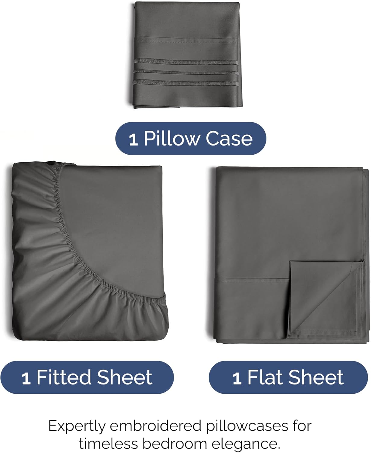 Skiennix Twin Size 3-Piece Sheet Set - Comfy Cooling Bed Sheets - Ultra-Soft, Deep Pockets - Charcoal