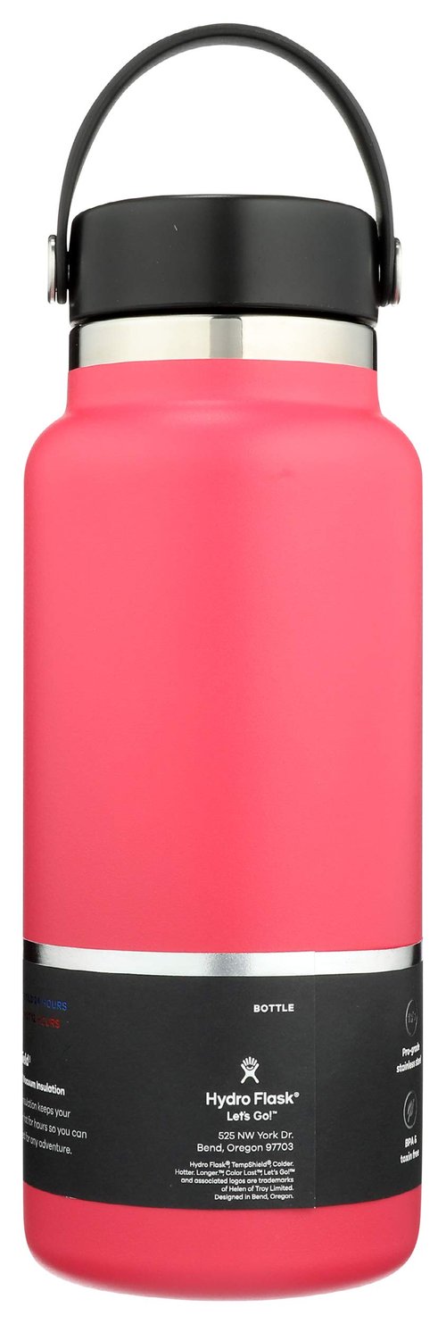 Hydro Flask Water Bottle - Stainless Steel & Vacuum Insulated - Wide Mouth 2.0 with Leak Proof Flex Cap - 32 oz, Watermelon