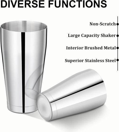 Mwellewm 8 Pcs Cocktail Shaker Boston Shaker Set Professional Bartender Kit Bar Stainless Steel Drink Shaker Bartending Martini Tin with 18oz & 28oz Mixed Alcohol Tool for Beginner(Silver)