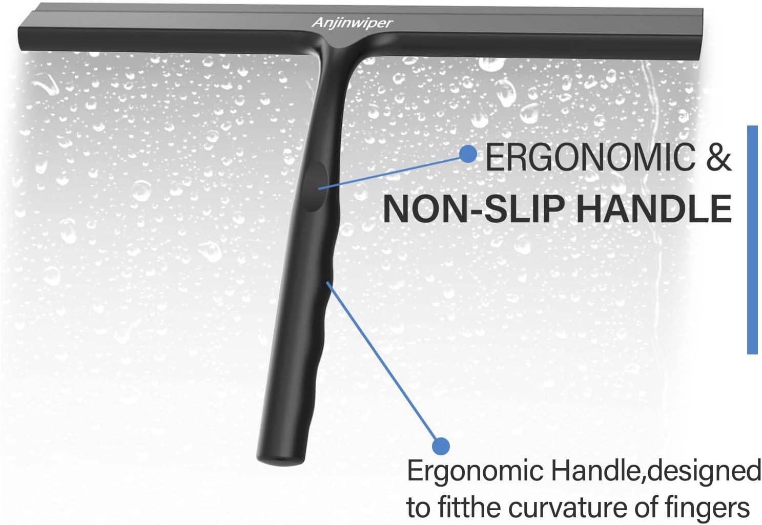 Skiennix Shower Squeegee - Silicone Window Cleaner Tool with Adhesive Hook | 10-Inch Black