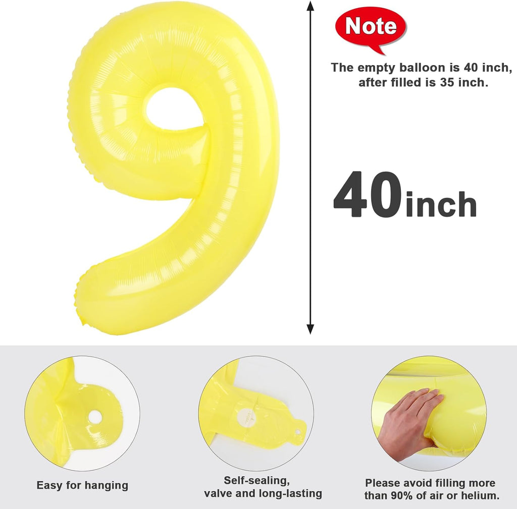 40 Inch Yellow Number 9 Balloon - Perfect for Birthday Parties, Engagements, and Graduations