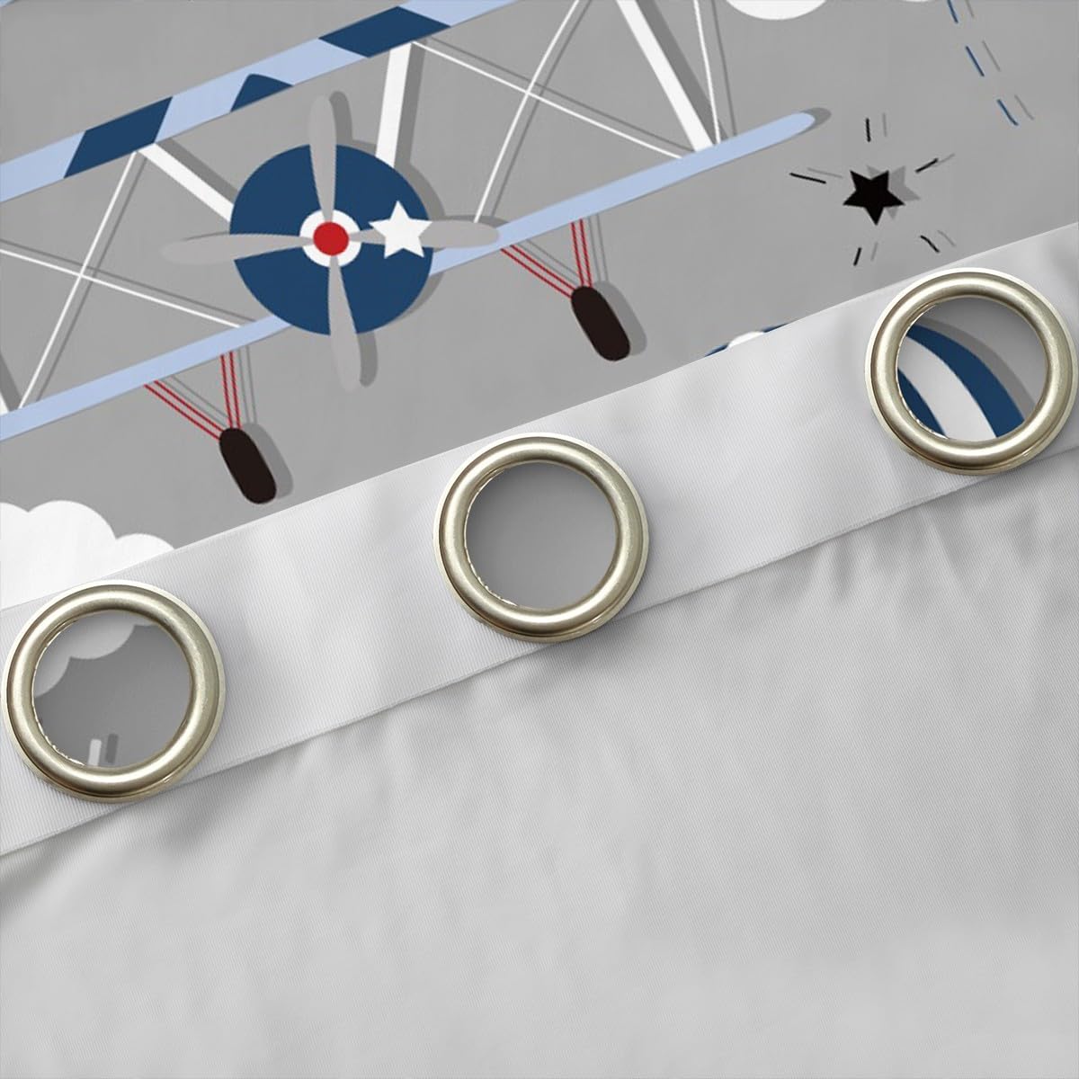 Kids Cartoon Airplane Window Curtain Navy Stripes Hot Air Balloon Aircraft Curtains Boys Teens Room Decor Cloud Starry Moon Blackout Window Treatment Chic Grey Window Drapes,Top 2 Panel,42Wx84L