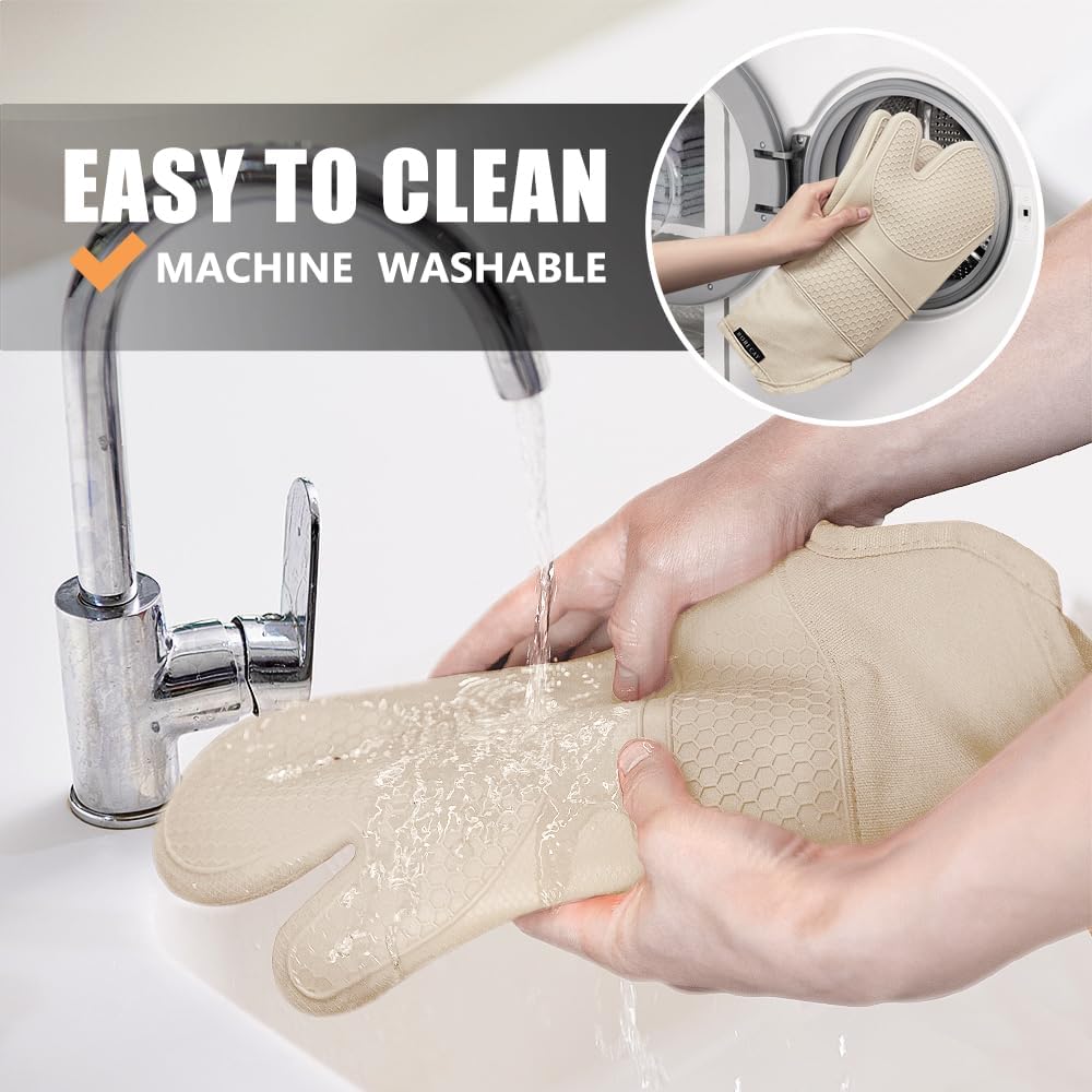 Rorecay Silicone Oven Mitts Set - Extra Long, High Heat Resistant 500°F | 6-Piece Non-Slip Kitchen Gloves