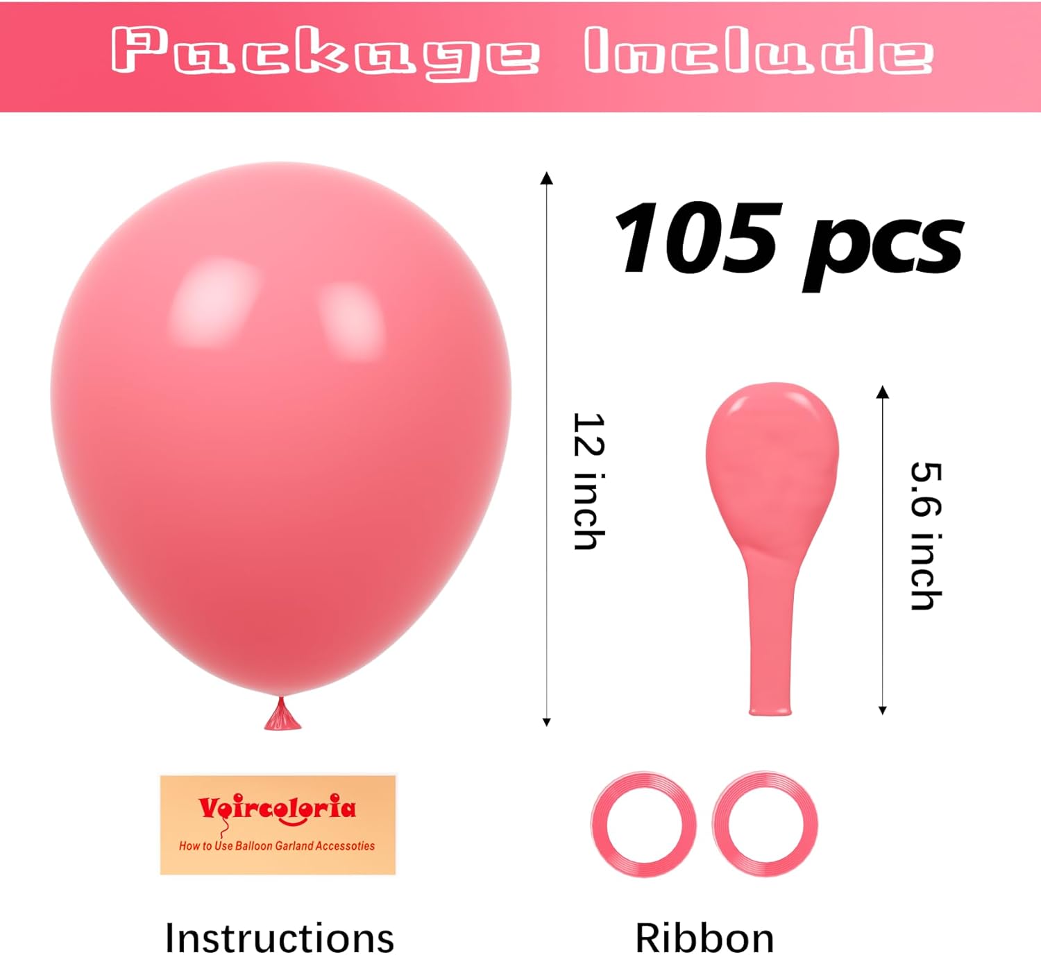 Voircoloria 105pcs Retro Hot Pink Balloons - 12 Inch Latex Party Balloons for Birthdays & Celebrations
