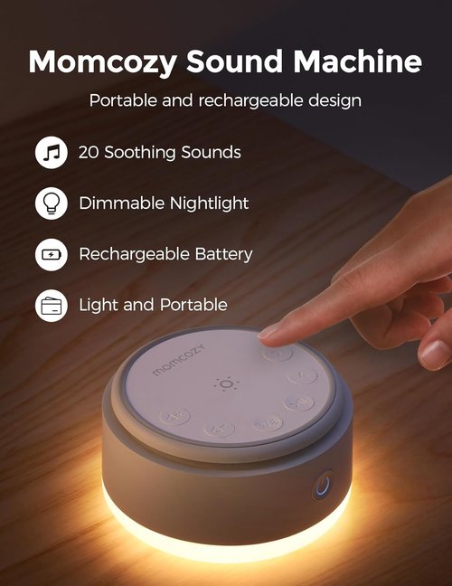 Momcozy Sound Machine - 20 Soothing Sounds & Touch Warm Light | Portable White Noise for Sleep & Travel