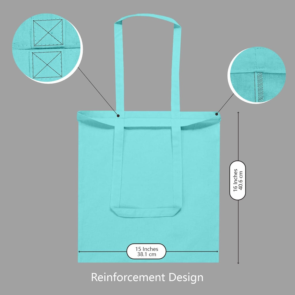 TOPDesign Aqua Blue Cotton Tote Bags - 6-Pack Lightweight Reusable Grocery Bags | Ideal for DIY & Promotions