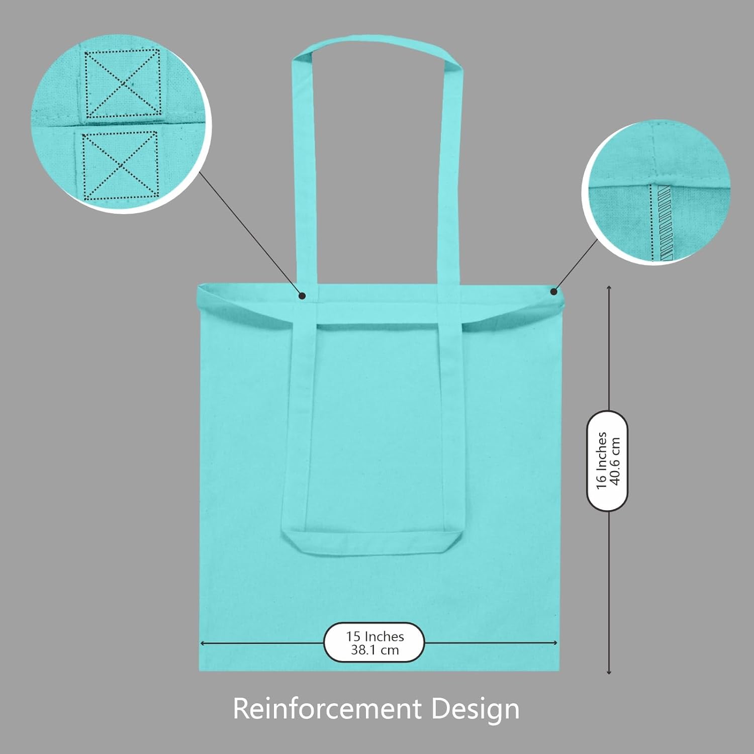 TOPDesign Aqua Blue Cotton Tote Bags - 6-Pack Lightweight Reusable Grocery Bags | Ideal for DIY & Promotions