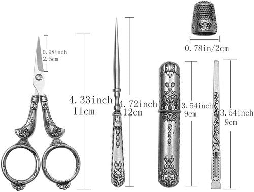 BUTUZE Embroidery Scissors Kit - Complete Vintage Sewing Tools with Original Case & Awl | Antique Design