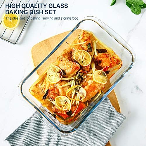 Skiennix 8-Piece Deep Glass Baking Dish Set - Includes Lids & 6 Measuring Cups for Kitchen Cooking
