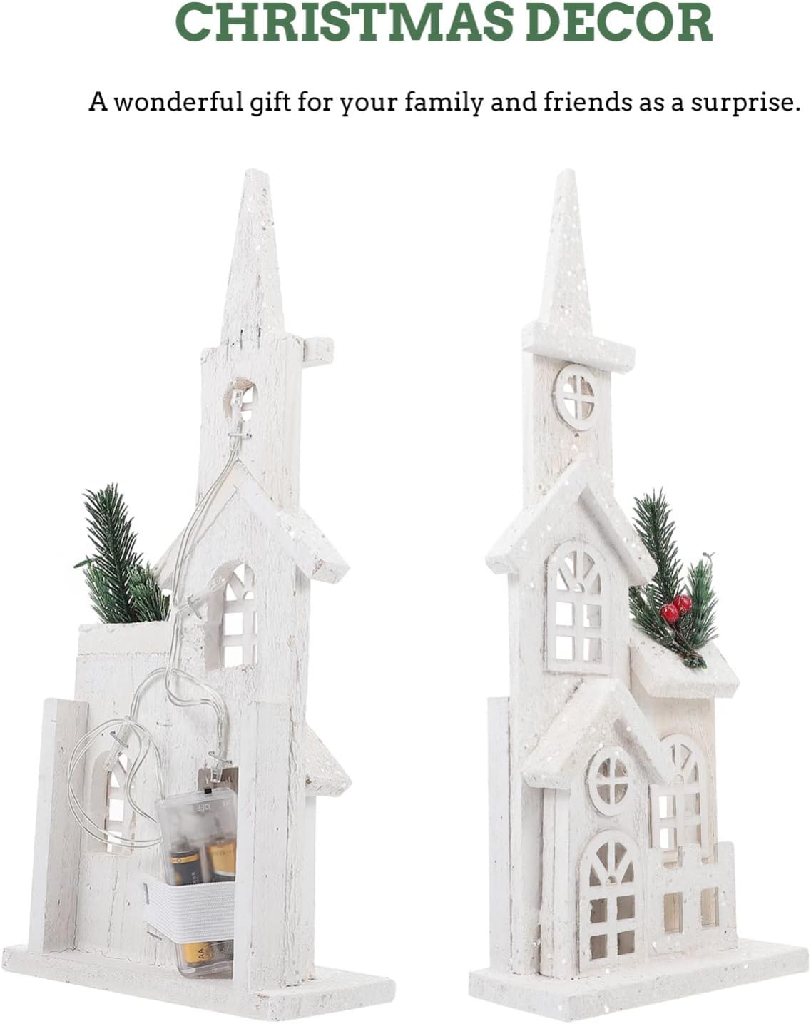 NUOBESTY Christmas LED Church Light House - Festive Wood Village Snow Scene Decor | Holiday Desktop Ornament