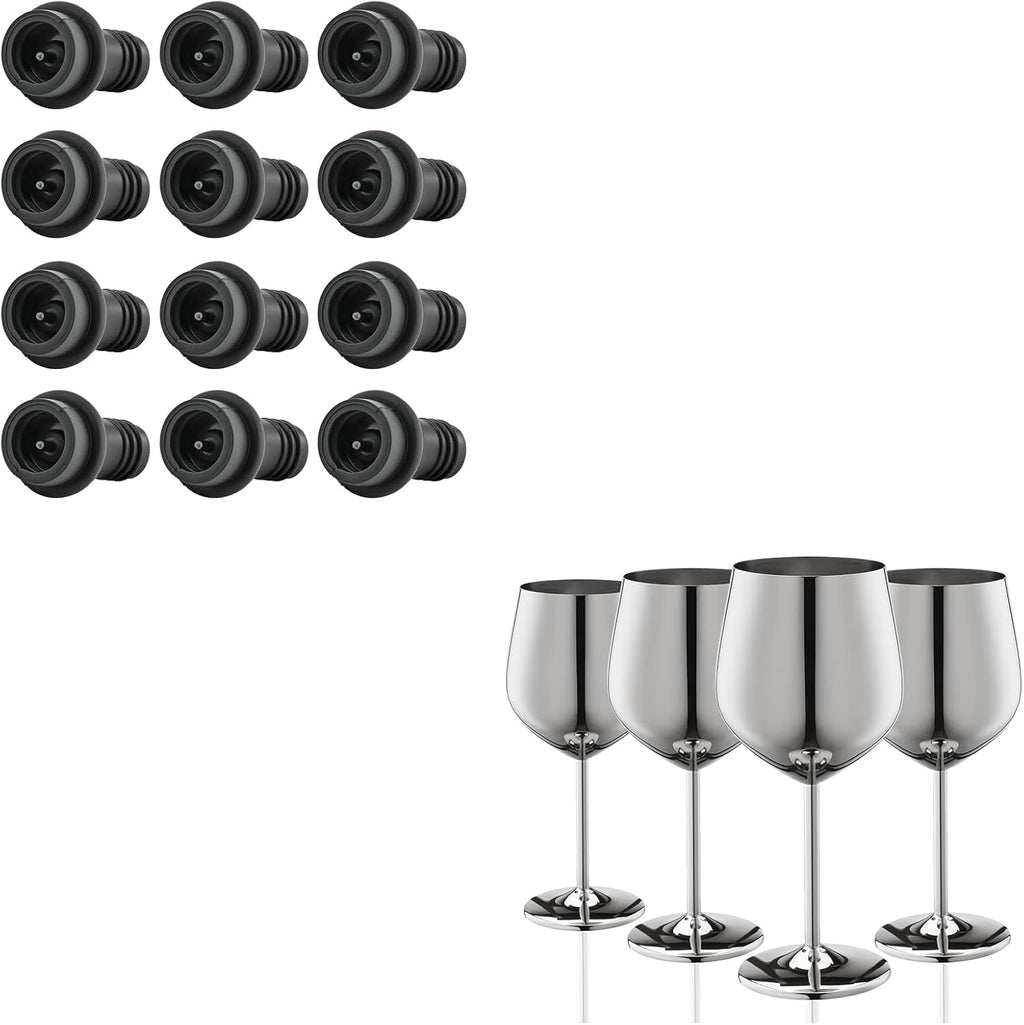 WOTOR Stainless Steel Wine Glasses Set of 4, 18oz Unbreakable Metal Wine Glass, Fancy, Unique Wine Goblets for Outdoor, Travel, Camping and Pool, Ideal Gift for Wine Lovers (Silver)