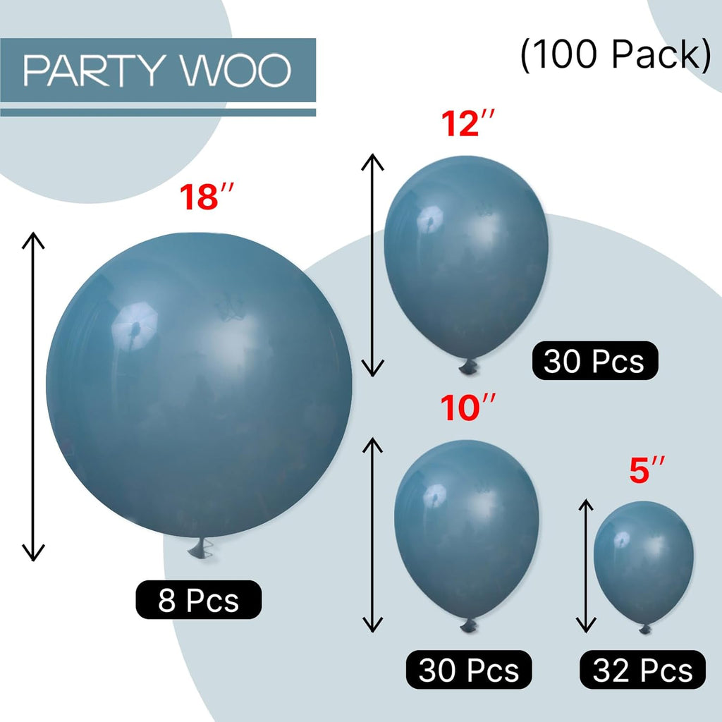 PartyWoo Slate Blue Balloons - 100-Piece Pack in 5, 10, 12 Inch Sizes | Boho Neutral Balloon Arch Kit for Celebrations