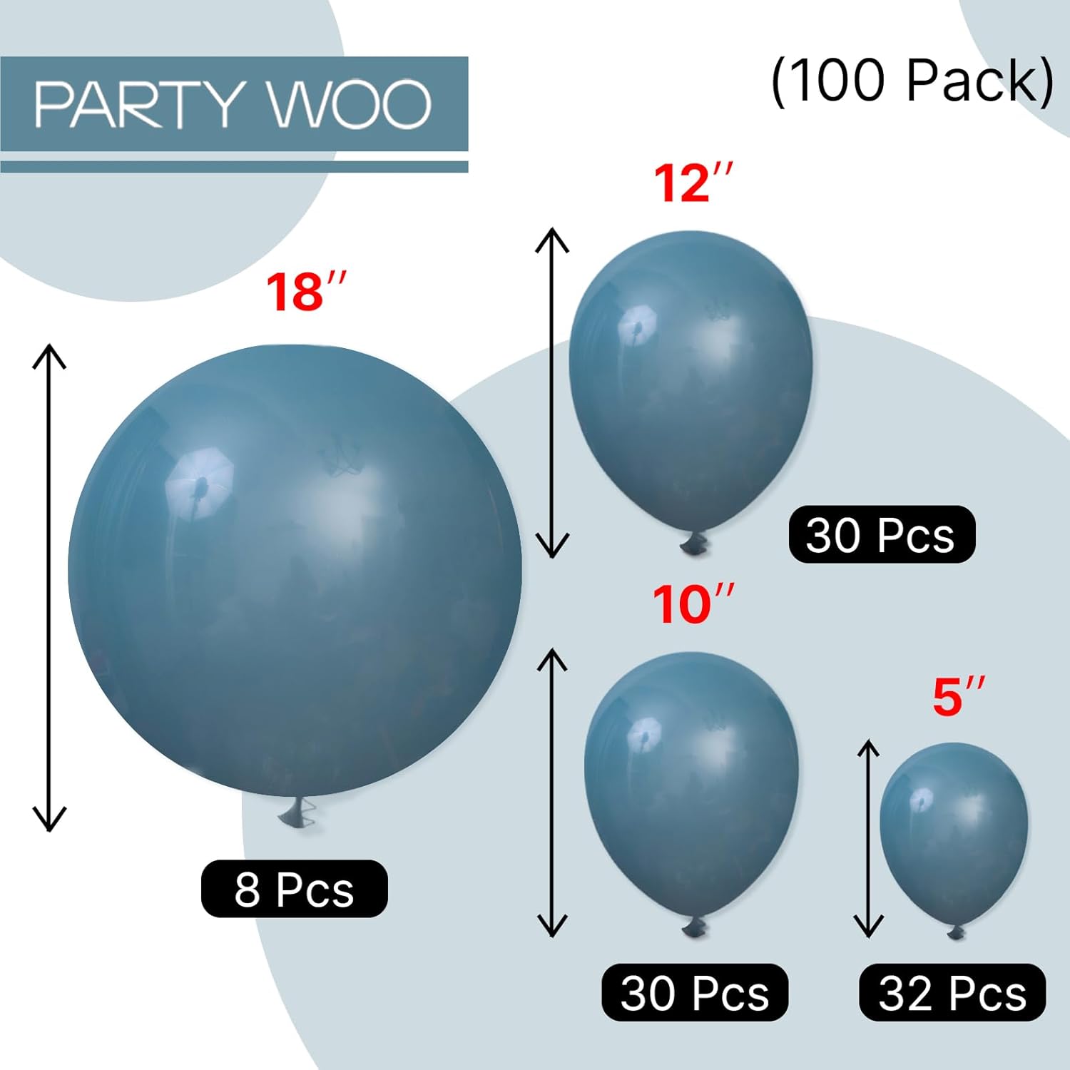 PartyWoo Slate Blue Balloons - 100-Piece Pack in 5, 10, 12 Inch Sizes | Boho Neutral Balloon Arch Kit for Celebrations
