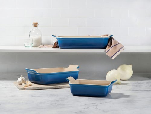 Le Creuset Stoneware | Set of 3 Heritage Rectangular Dishes in Chiffon Pink - Durable & Stylish