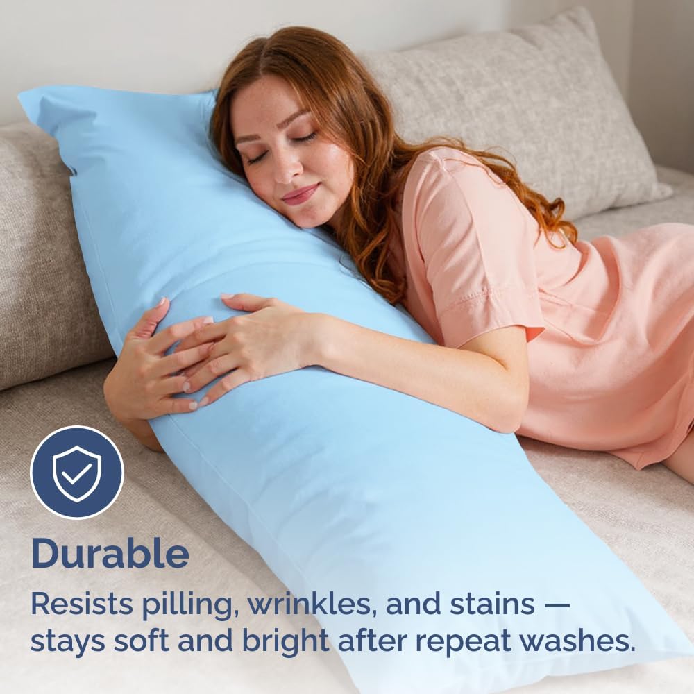 Skiennix Body Pillowcases Set of 2 | Soft & Breathable 20x54 Long Pillow Covers - Wrinkle-Free & Machine Washable (Light Blue)