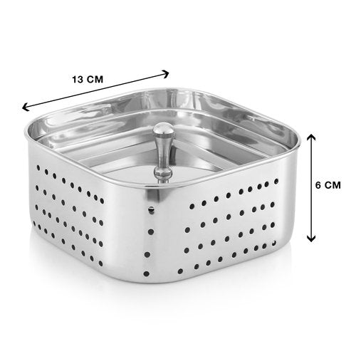 KSJONE Stainless Steel Square Paneer Maker/Mould/Strainer Perfect for Making Delicious Tofu, Stainless Steel Paneer Maker with Top Pressing Lid - Size 5.11"W x 5.11"L x 2.3"H inches