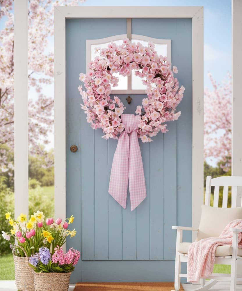 Pink White Checkered Plaid Bow Ribbon Bundle - Wreath Sash for Front Door Decor | 2 Pack (5.12" x 54.33")