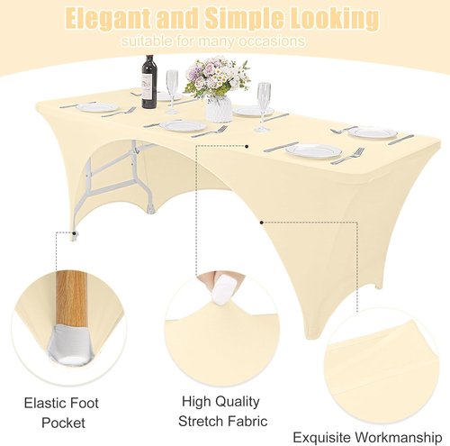 Fivenl Spandex Rectangle Tablecloths - 2 Pack Washable Fitted Covers for 6FT Tables | Beige, 72 x 30 Inch