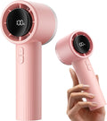 Sweetfull Portable Handheld Fan - Rechargeable Mini Turbo Fan with Flashlight & Digital Display | Pink