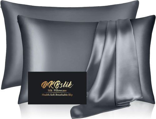 Mulberry Silk Pillowcases by Skiennix - Smooth & Anti-Acne Set of 2 | Standard Size, Space Grey