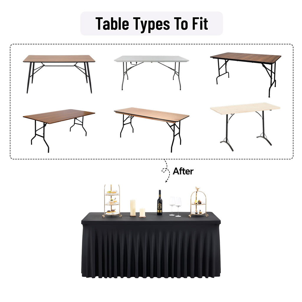 Outpain Black Spandex Table Clothes for 5 Foot Rectangle Tables-4Pack 5FT Spandex Fitted Table Cover, Wrinkle Free Tablecloths with Skirt for Parties, Wedding, Birthday, Banquet, Festival