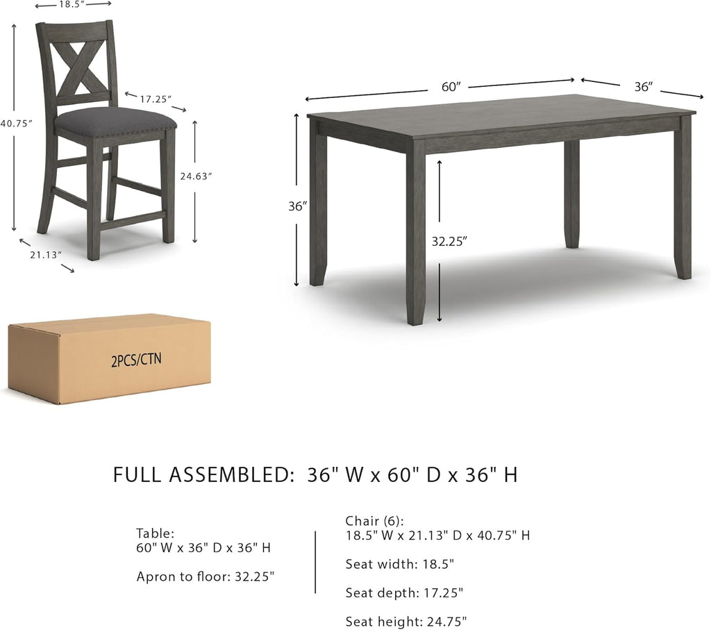 Signature Design by Ashley Caitbrook Casual Counter Height Dining Table & Upholstered Bar Stools Set of 7 - Gray