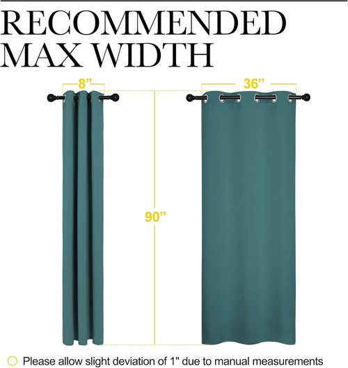 NICETOWN Blackout Curtains for Patio Glass Doors - Sea Teal, 42" Wide x 90" Long, 1 Pair | Privacy Panel Drapes