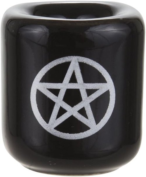 Mega Candles Ceramic Silver Pentacle Chime Candle Holder - Set of 5, Black