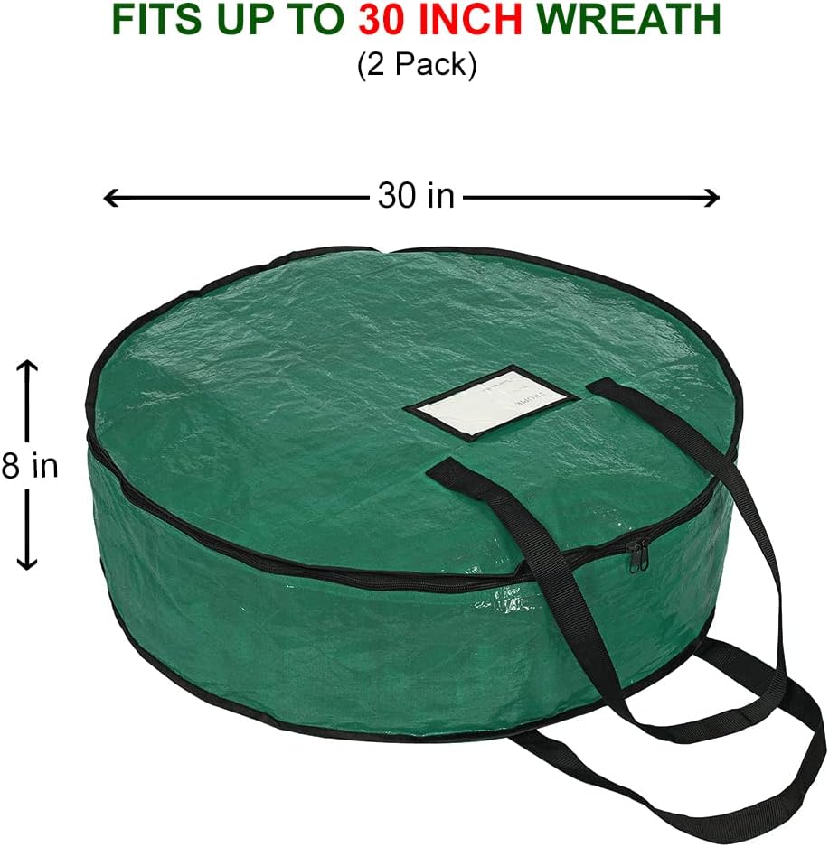 ProPik Christmas Wreath Storage Bag - 30" Tear-Resistant Holiday Container with Heavy-Duty Handles | 2 Pack, Green