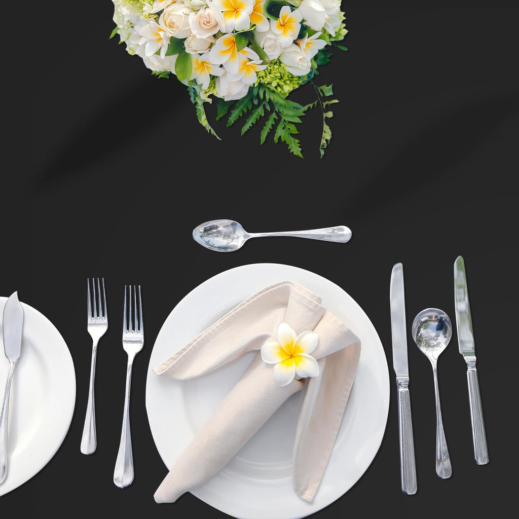 Skiennix 84-Inch Round Disposable Plastic Tablecloths - 12 Pack in Classic Black for Parties