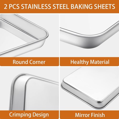 Deedro Baking Sheet Set - Stainless Steel Cookie Pan with Silicone Mats | 10 x 8 Inch, Non-Toxic, Easy Clean