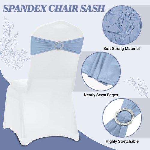 MDS Premium Spandex Chair Sashes - Stretch Chair Cover Bands with Buckle Slider | Pack of 100 - Baby Blue
